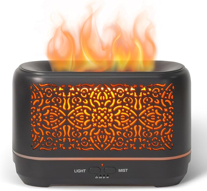 Earnest Living Essential Oil Diffuser Classic Flame Diffuser 200ml Timers Night Lights and Auto Off Function Home Office Humidifier Aromatherapy Diffusers for Essential Oils Black