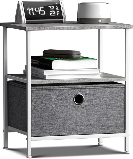 Sorbus Nightstand 1-Drawer Shelf Storage - Bedside Furniture & End Table Chest Dresser with Steel Frame, Wood Top & Easy Pull Fabric Bins for Home, Bedroom, Closets, Bathroom, Office & College Dorm