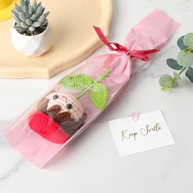 Crochet Handmade Flower Doll Bouquet Gift for Her, DIY Knitted Gifts for Home Office Desk Decor, Gift Ideas for Daughter Girl Girlfriend