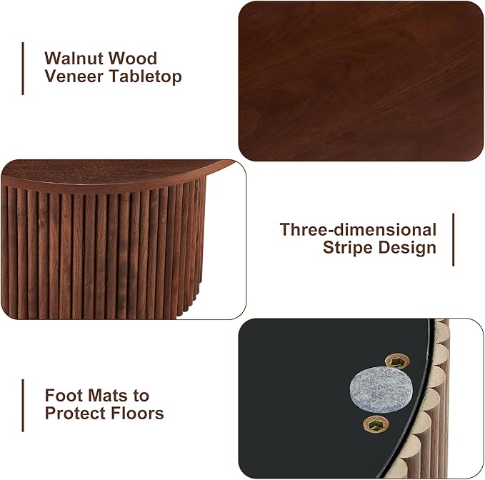 Round Coffee Table Set of 2,Small Side Table Set of 2, Circle Accent Tables with Walnut Wood Veneer Tabletop, Engineered Wood Strip Base for Small Spaces, Living Room