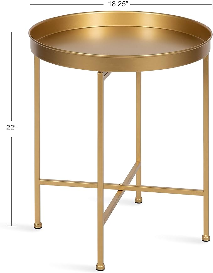 Kate and Laurel Celia Glam Round Side Table, 18.25 x 18.25 x 22, Gold, Modern Minimalist Accent Table for Storage and Display