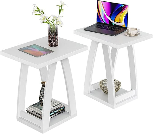 End Tables Living Room Set of 2. Side Tables Living Room. Side Table Beside Sofa. Modern End Table for Home. White End Tables Set of 2