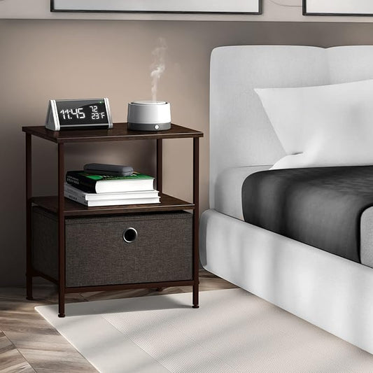 Sorbus Nightstand 1-Drawer Shelf Storage - Bedside Furniture & End Table Chest Dresser with Steel Frame, Wood Top & Easy Pull Fabric Bins for Home, Bedroom, Closets, Bathroom, Office & College Dorm