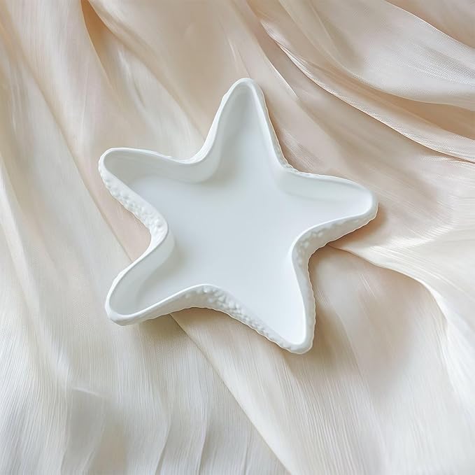 Starfish Jewelry Dish Ceramic Holder Ring Trinket Tray, Ocean-themed Decorative Trinket Dish, Suitable for Mother Friend Sister, Gifts for Women, Home Decor Trinket Dish(White)