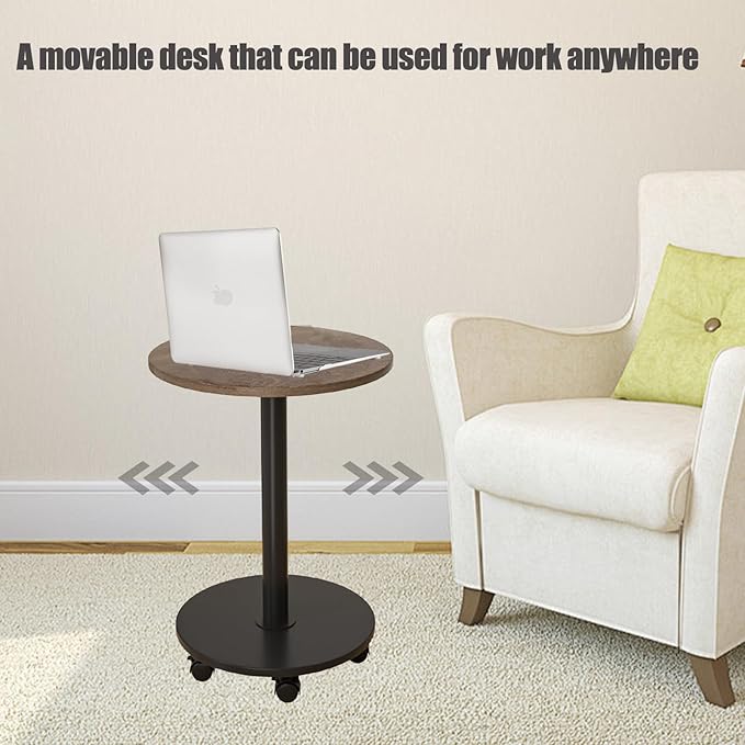 Pedestal with Wheels TV Tray Table, Rotating Couch Tables That Slide Under, Small Side Table for Living Room and Bedroom Sofas, Beds, Mini Coffee Tables, (H) 22.4 *(W) 11.8 (Assembly Required)