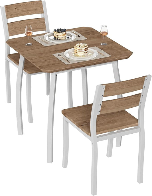 Small Dining Table Set for 2,3-Piece Kitchen Table Set with Thick Wood Grain Tabletop & 2 Upholstered Chairs & Metal Frame, Compact Table Set for Small Spaces & Kitchens & Dining Rooms（Natural）