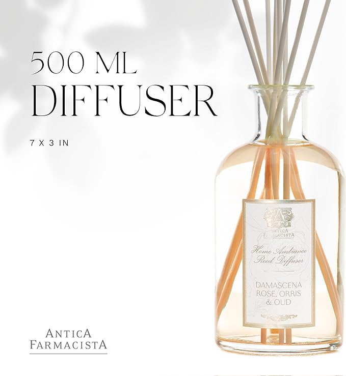 Antica Farmacista Home Ambiance Diffuser - Long-Lasting Reed Scent Diffuser - Luxury Room Freshener Gift - Damascena Rose, Orris & Oud, 16.9 fl oz