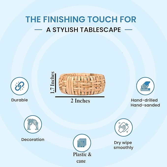 Boho Chic Dining décor Set of 12 - Handmade Napkin Rings Rustic Woven Rattan Napkin Holders for Dining Table, Weddings, Parties, Holiday Gatherings, and Everyday Use (Natural) - ALPHA Living HOME