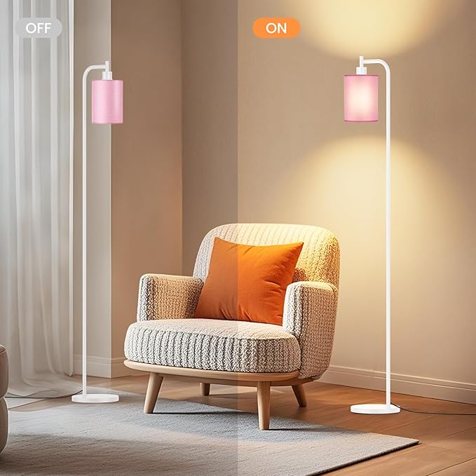 Floor Lamp with Linen Shade, Dimmable Tall Standing Lamp with Remote Control & 3 Color Temperatures, Modern Floor Lamps for Living Room Bedroom Office Corner, 9W LED Bulb Included