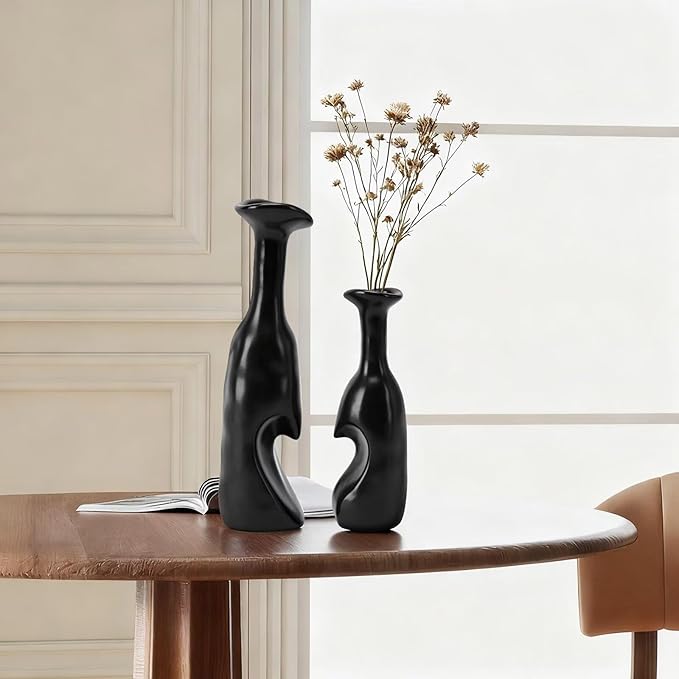 Heart Shaped Small Ceramic Vases Set of 2 Home Decor Boho Vase Modern Matte Flower Vase Minimalist Decorative Vase for Wedding Gift Dining Coffee Table Book Shelf Office Décor