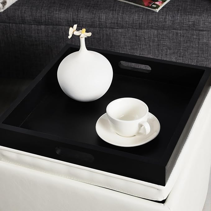 Adeco 17" White Storage Ottoman Cube with Tray Lid, Small Footstool with Storage, Square End Table for Living Room & Bedroom