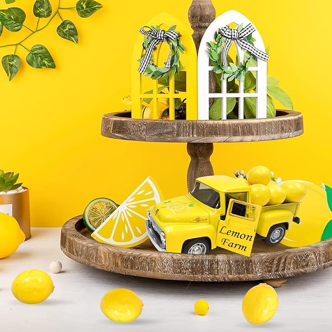Lemon Truck Decor with Mini Fake Lemons Lemon Decorations for Home Kitchen Farmhouse Tabletop Centerpiece Summer Tiered Tray Decor Lemonade Stand Decorations Amalfi Coast Party Favor, Yellow