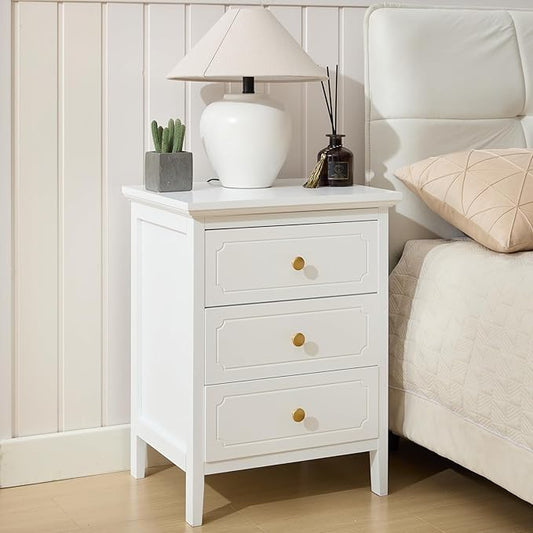YIGOBUY 3 Drawer Nightstand White Side Table 19" Bedroom Night Stands End Table for Living Room Bedroom with Storage 1 Set Furniture