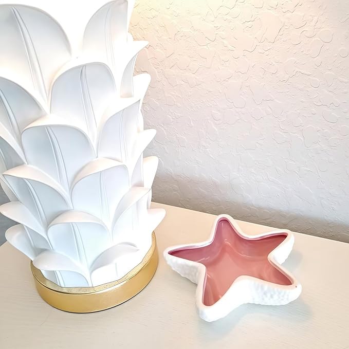 Starfish Jewelry Dish Ceramic Holder Ring Trinket Tray, Ocean-themed Decorative Trinket Dish, Suitable for Mother Friend Sister, Gifts for Women, Home Decor Trinket Dish(Pink)