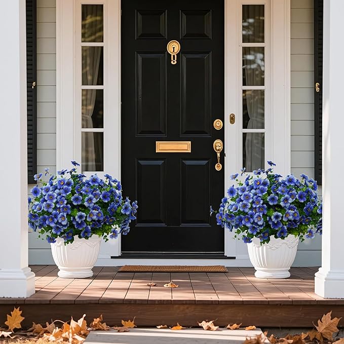 12 Bundles Artificial Flowers for Outdoor Indoor Fake Flowers uv Resistant Artificial Outdoor Flowers Fake Plants for Porch Garden Home Patio Decor(Blue)