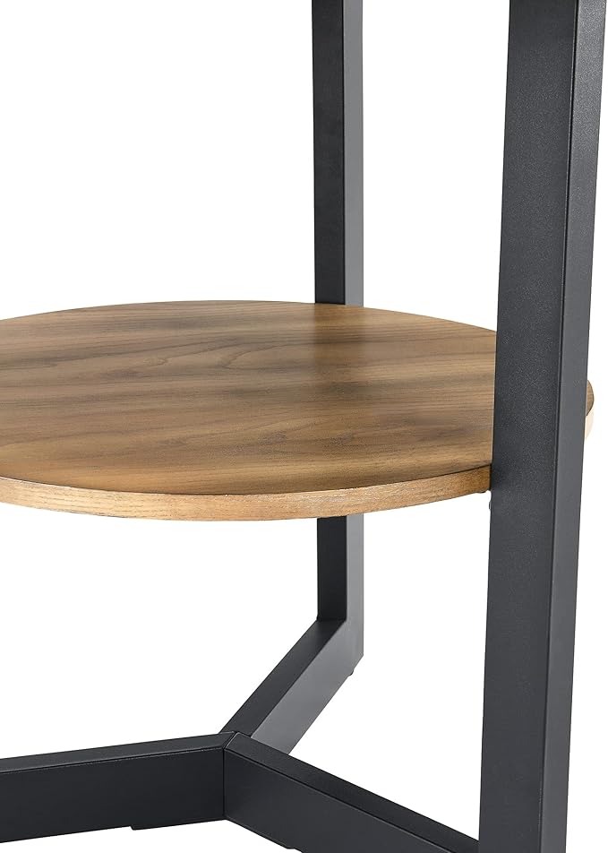 MODERION Round Large End Table with 2 tire Storage Shelf, 25.2” Solid Wood Sofa Side Table with Black Metal Frame, Beside Table for Living Room,Small Space Rustic Natural CJZ1338