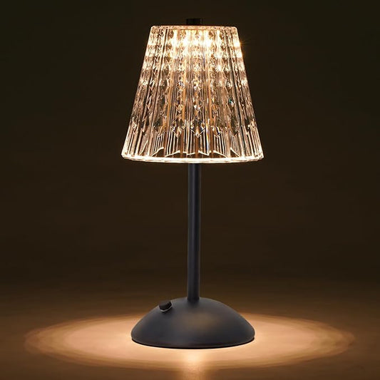 Cordless Touch Table Lamp, 3500mAh LED Rechargeable Small Dask Lamp, 3 Colors Dimmable Battery Operated Crysta Lamp for Bedroom Restaurant Kitchen Home Decor, Black