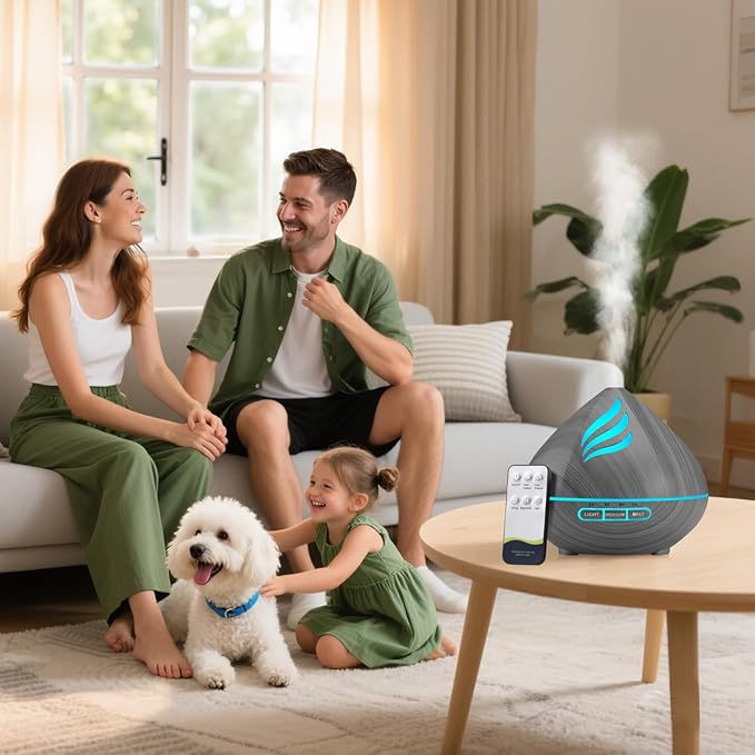 Essential Oil Scent Diffuser: 500ML Aroma Diffuser with Remote Control, Large Fragrance Aromatherapy Diffuser for Bedroom Home, Mist Humidifier with 14 Colors LED Lights and waterless Auto-Off, Grey