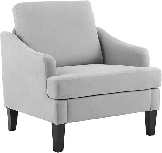 Bezseller Modern Accent Chair, Upholstered Reading Armchair with Wood Legs, Mid-Century Leisure Comfy Single Sofa Chair for Living Room, Bedroom, Home, Office, Light Grey