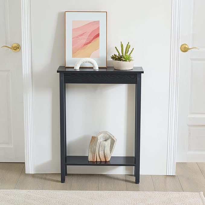 Small Console Table with Shelf Little Narrow Entryway Table Skinny Thin High Tall Display Stand for Entry Hall Hallway, Foyer, as Eextension for Long Behind Couch Sofa Table / Kitchen Countertop