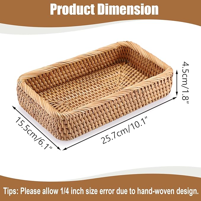 BTSKY Small Remote Basket for Coffee Table Entryway Living Room Rattan Serving Tray 10.1x6.1 inches Handwoven Wicker Baskets Decorative Tray for Remote Control Trinkets Rings Cosmetics Crackers Candy