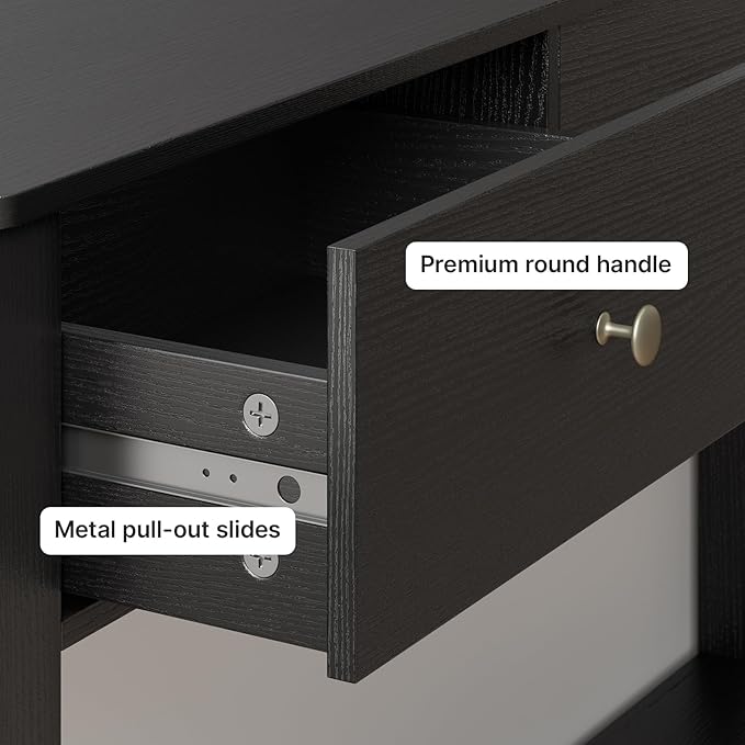 Gizoon 3 Drawer Wooden Sofa Table with Open Shelf, Modern Accent Console Table with Metal Round Handles, Large Storage Space, for Living Room, Front Hall, Entrance Hall, Study Room, Black