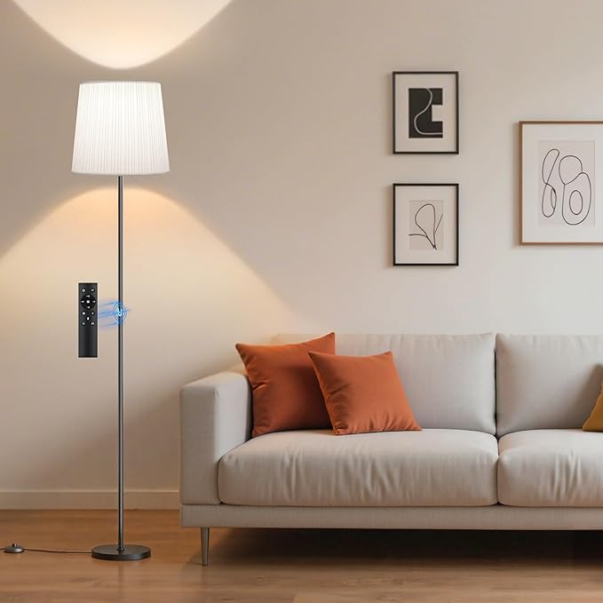 Pleated Shade Floor Lamp - 62" Dimmable Standing Lamp with Remote & Foot Switch, 4 Color Temps, E26 LED Bulb, 9W Modern Floor Reading Light for Living Room Bedroom Office Corner, Black