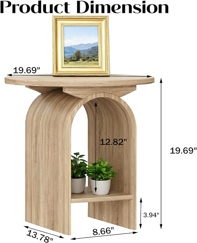 Modern Round Wooden Side Table Set of 2, Small Decorative Coffee Table Vintage Nightstand with Lower Open Shelf for Living Room, Bedroom Or Small Space, Natural X2
