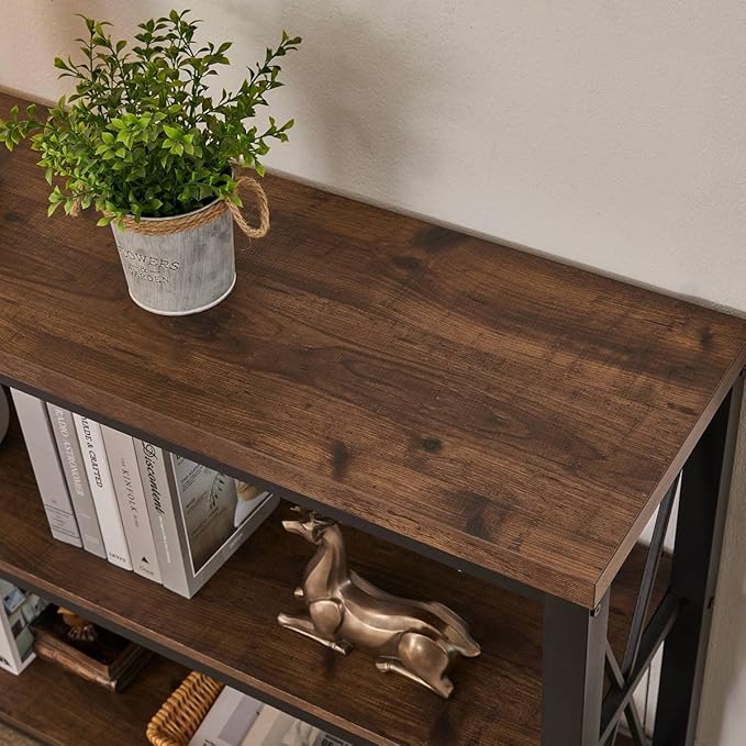 BON AUGURE Rustic Console Table Behind Couch, Industrial Entryway Table with Shelves, Farmhouse 3 Tier Sofa Tables for Living Room, Entry, Hallway (47 Inch, Rustic Oak)