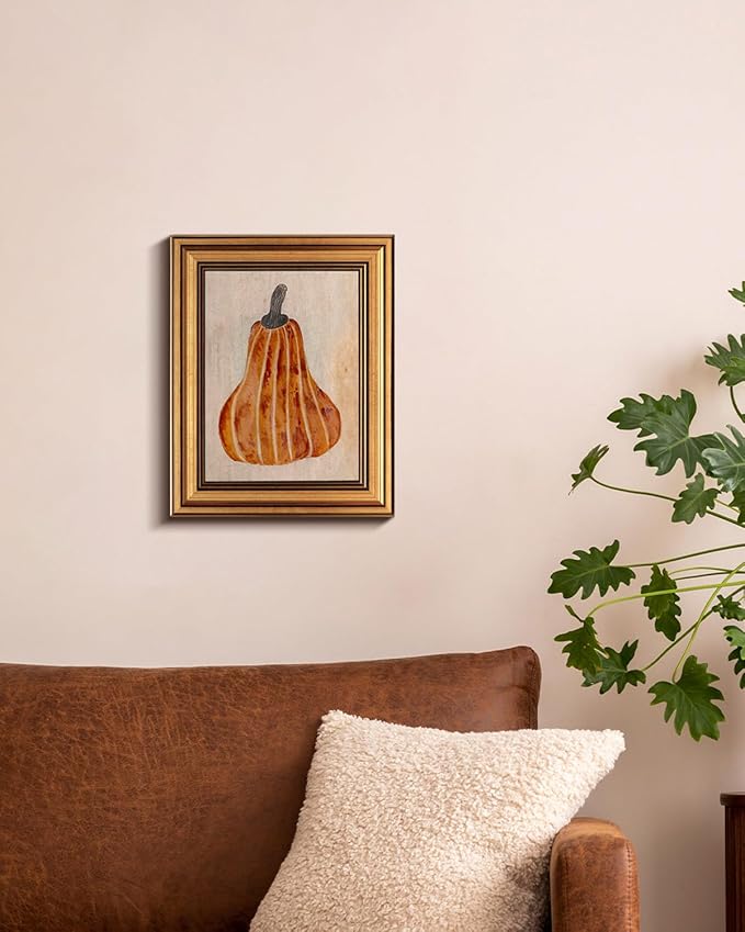 HUARCEY Gold Framed Vintage Wall Art for Living Room, Pumpkin Painting Prints Shelf Decor for Kitchen, Aesthetic Bedroom Wall Art, Autumn Gifts for Friends or Family - Japandi Pumpkin 10L x 8W