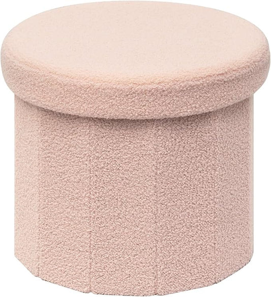 15 Inchs Round Storage Ottoman, Small Foldable Foot Stool with Hidden Storage for Living Room, Bedroom-Pink