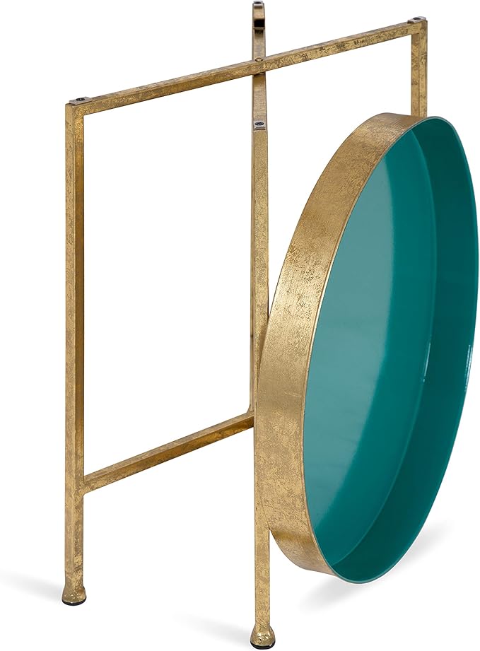 Kate and Laurel Celia Metal Foldable Round Accent Table, 18.25" x 18.25" x 22", Teal and Gold, Modern Minimalist Design and Detachable Magnetic Tabletop