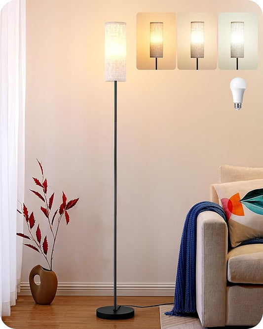 EDISHINE Floor Lamps for Living Room, 63.7in Minimalist Standing Lamp with 9W LED Bulb, 3 Color Temperature, Modern Corner Lamp for Bedroom, Nursery, Office, Foot Pedal Switch, Black