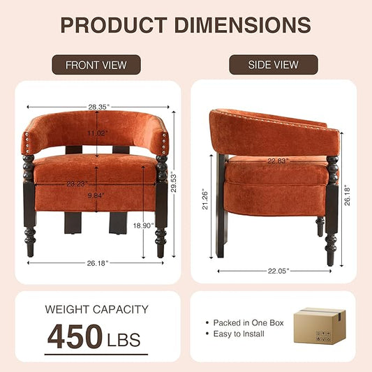 LOULENS Barrel Accent Chair for Living Room | Vintage Chenille Upholstered Lounge Chair with Solid Wood Legs, Armchair for Bedroom, Reception Room & Reading Nook, Orange