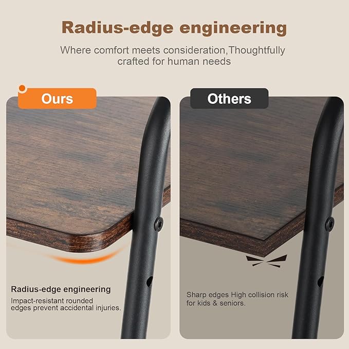 Rustic Brown Metal Frame Nightstand - Small Side Table with Fabric Storage Basket and Handle - Ideal for Bedroom & Living Room & Dorm