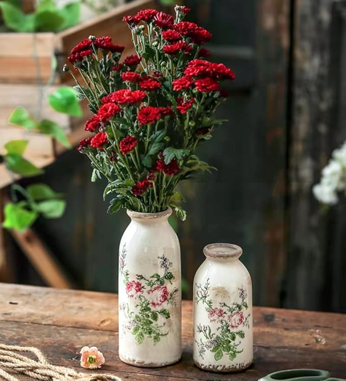 Ceramic Rustic Farmhouse Vase, Distressed Flower Vase for Home Decor, Ideal Shelf Decor, Boho Vase for Living Room Bedroom Kitchen Office Decor Centerpiece Table Decorations (6 inches)…