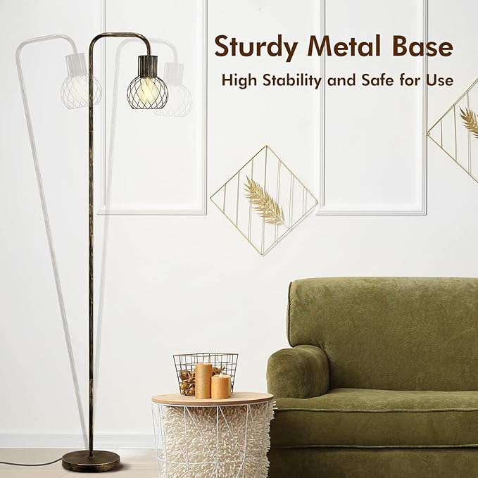 Industrial Floor Lamp, Antique Bronze Standing Lamp Modern with 6W LED Bulb, Foot Switch, Metal Tall Lamps for Living Room, Bedroom, Office, Vintage Stand Up Lamp, Minimalist Farmhouse Floor Lamp