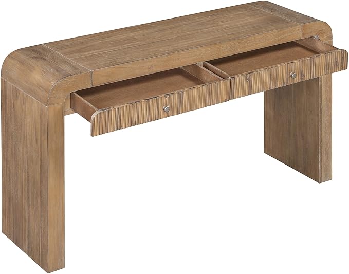 kevinplus 54.3'' Rustic Wood Console Table Sofa Table with Fluted Drawer Storage for Entryway, Modern Elegant Design & Curved Edge, Easy Assemble, Natural