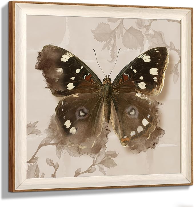 YUEYARIT Framed wall art, vintage wall decor, modern farmhouse style butterfly decor, canvas printed pictures, suitable for gifts, cottagecore bedroom, bathroom, living room, and office artwork 12x12
