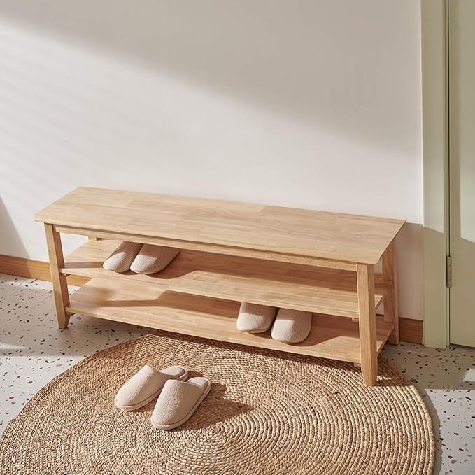 XKZG Storage Bench Wooden Shoe Rack Bench Simple Style Wood Entryway Bench (Natural,47.2")