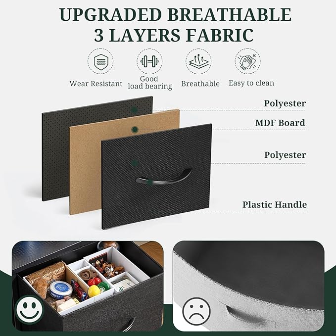 10-Drawer Dresser for Bedroom, Anti-Tip Tall Storage Organizer Chest of Drawers with Wooden Top and Metal Frame Fabric Bins for Closet, Living Room, Hallway, Entryway, Black