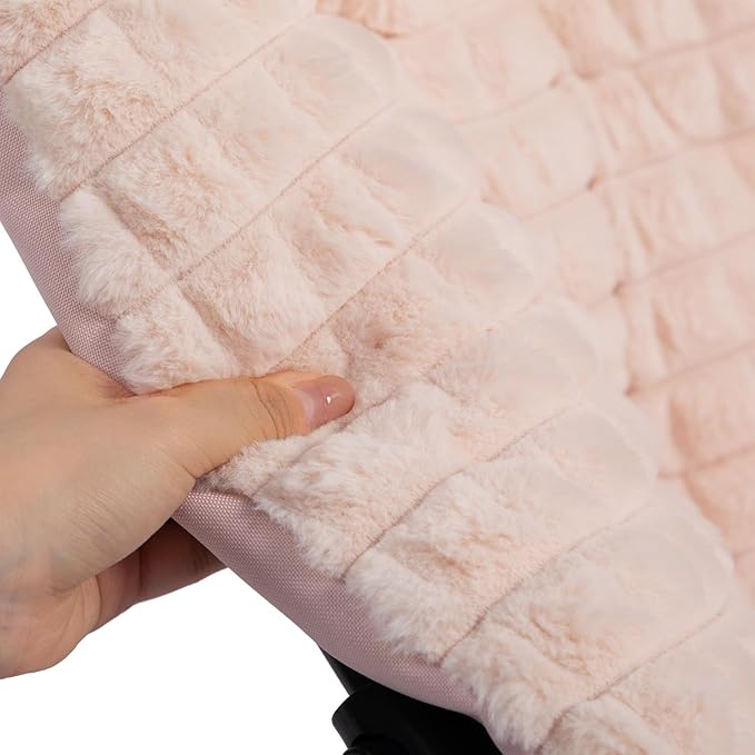 HollyHOME X-Large Saucer Chair, Comfy Oversized Folding Chair, Faux-Fur Reading Chair for Teens, Adults, Foldable Accent Chair, Metal Lounge Chair for Living Room, Bedroom, Dorm, Grid Champagne Pink