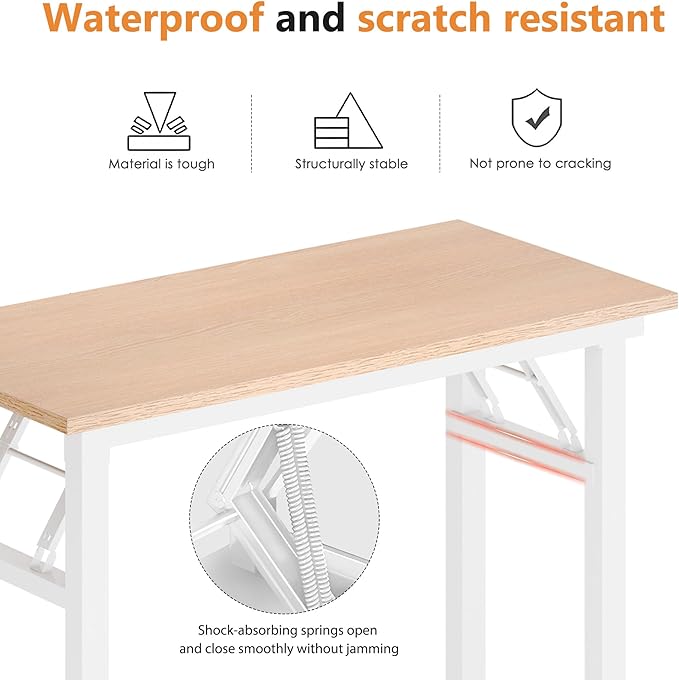 DlandHome Folding Desk Small Desk 31.5 inches Computer Desk for Home Office Folding Table Writing Table for Small Spaces No Assembly Required Pink Oak & White Frame