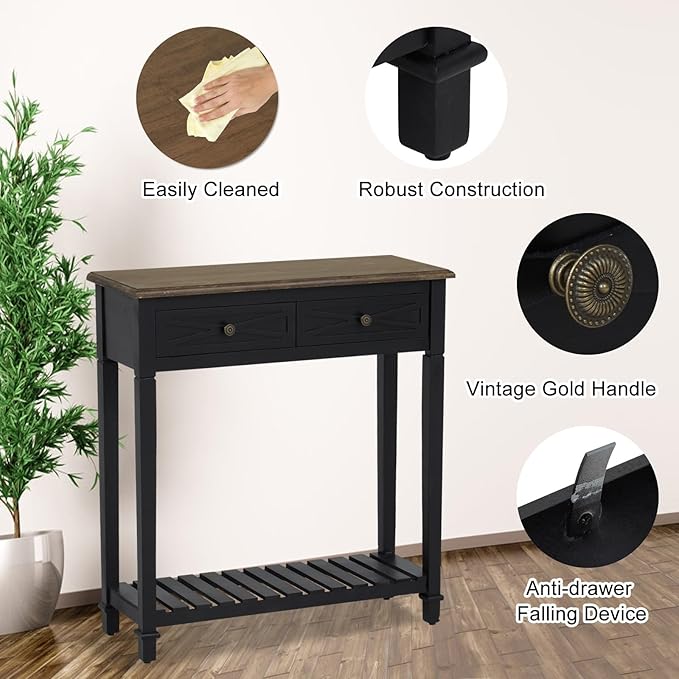 Kinfant Console Table with 2 Drawers, Narrow Entrance Table with Storage Shelf for Entryway, Living Room,Small Entryways, Hallways, Foyer Corridors, Behind The Sofa, Black