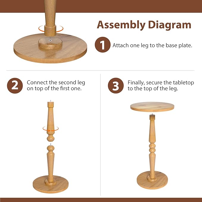Round Side Table for Livingroom, Bedroom - Small Modern Accent End Table with Solid Wood Top and Pedestal Leg - Compact Drink Table for Corners, Small Spaces, and Office