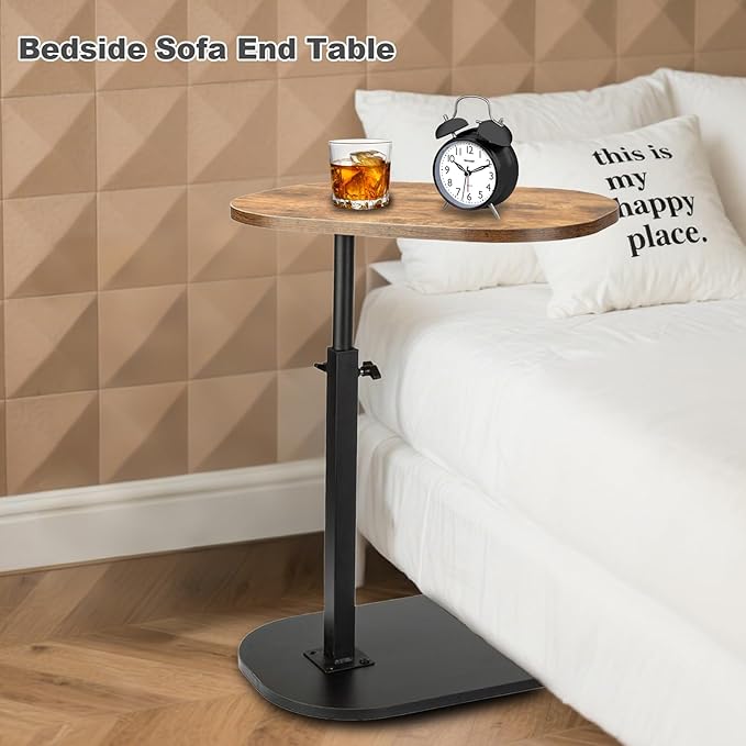 Side Table TV Tray for Couch,Height Adjustable 360° Swivel C Shaped End Table for Small Spaces,Bedside Bathroom Living Room (Vintage Brown)