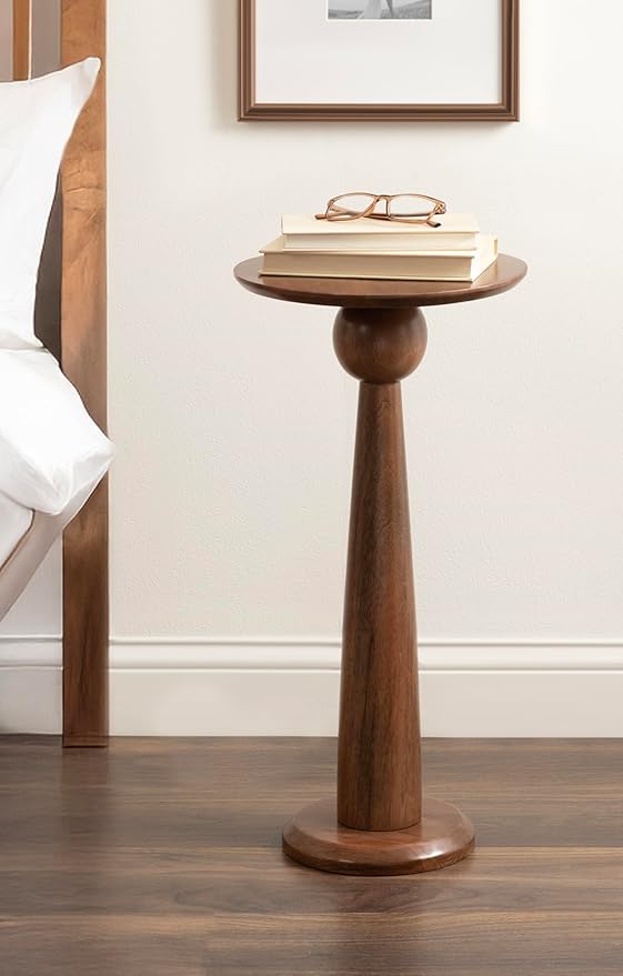 Kate and Laurel Jakob Modern Wooden Round Side Table, 12 x 24, Walnut Brown, Circle Pedestal Table for Use as Bedroom Nightstand, Indoor Plant Stand, or Decorative Living Room Table