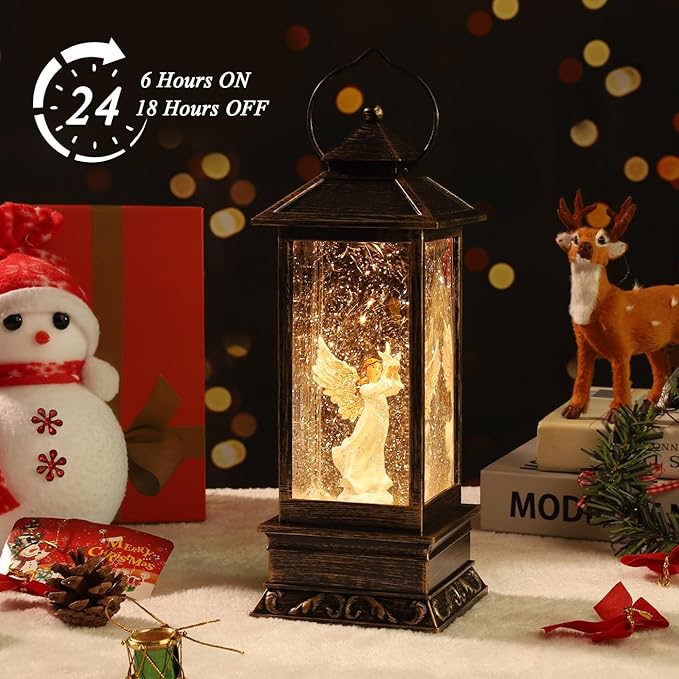 Christmas Decorations, Vintage Christmas Angel Pigeon Snowball Lights, Sparkling Led Lights with Music and Water Flow, USB/Battery Powered, Home Decor Gifts