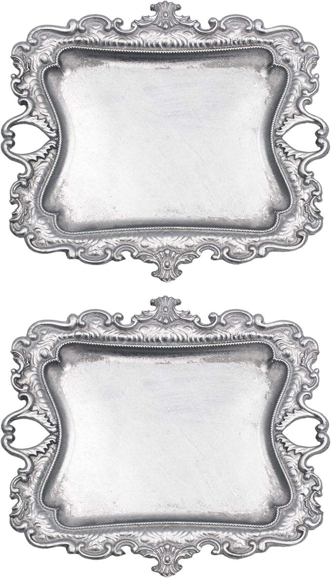 (2 Pack) Vintage Small Sliver Ring Dish, Birthday & Wedding Gifts for Women，Wedding Ring Tray - Sliver