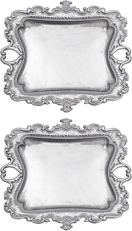 (2 Pack) Vintage Small Sliver Ring Dish, Birthday & Wedding Gifts for Women，Wedding Ring Tray - Sliver